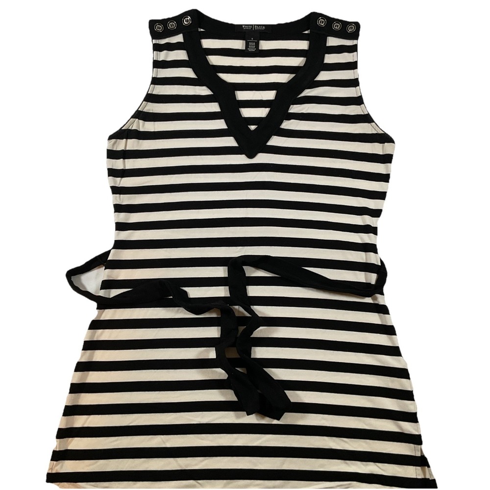 White House Black Market Sleeveless Stripe Sheath Mini Dress W/Tie Belt Sz S I87